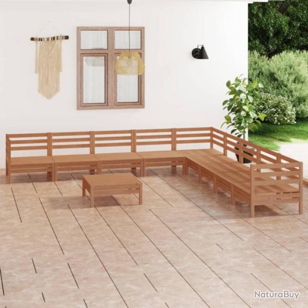 Salon de jardin 10 pcs Bois de pin massif Marron miel 3083122