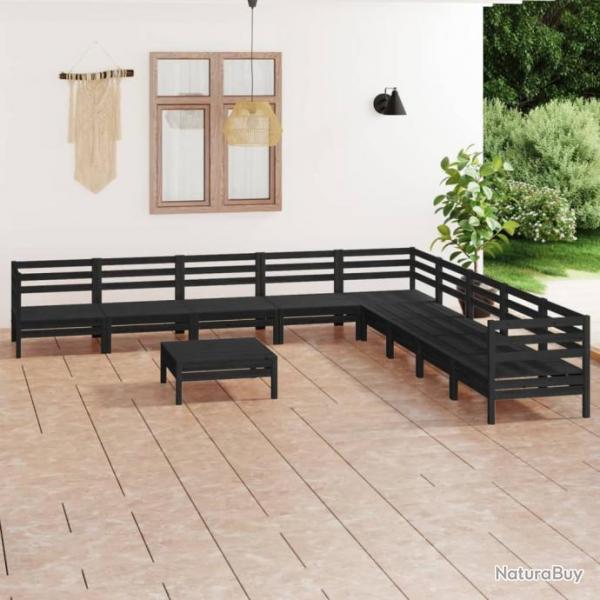 Salon de jardin 10 pcs Bois de pin massif Noir 3083123