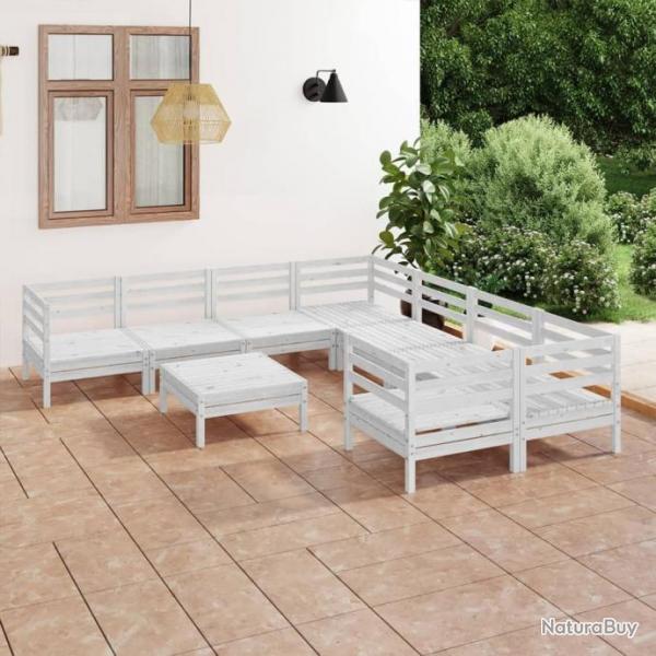 Salon de jardin 9 pcs Blanc Bois de pin massif 3083250