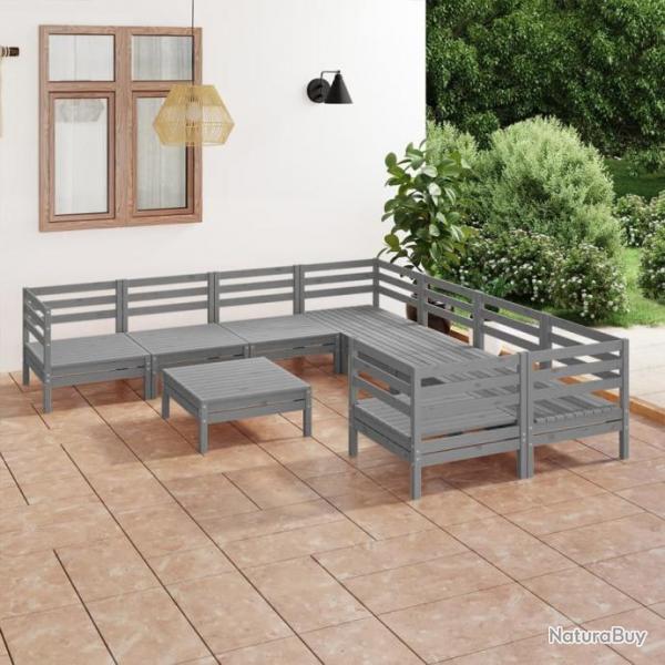 Salon de jardin 9 pcs Gris Bois de pin massif 3083251