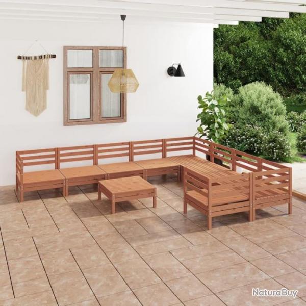 Salon de jardin 10 pcs Marron miel Bois de pin massif 3083262