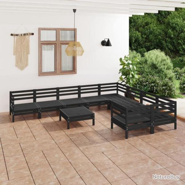 Salon de jardin 10 pcs Noir Bois de pin massif