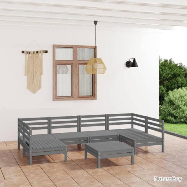 Salon de jardin 7 pcs Gris Bois de pin massif