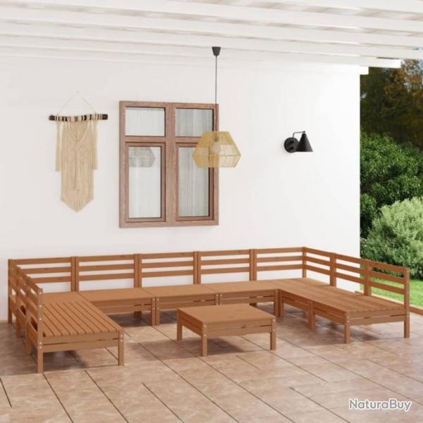 Salon de jardin 10 pcs Marron miel Bois de pin massif 3083422