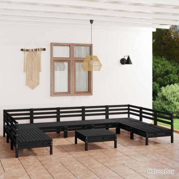 Salon de jardin 10 pcs Noir Bois de pin massif 3083423