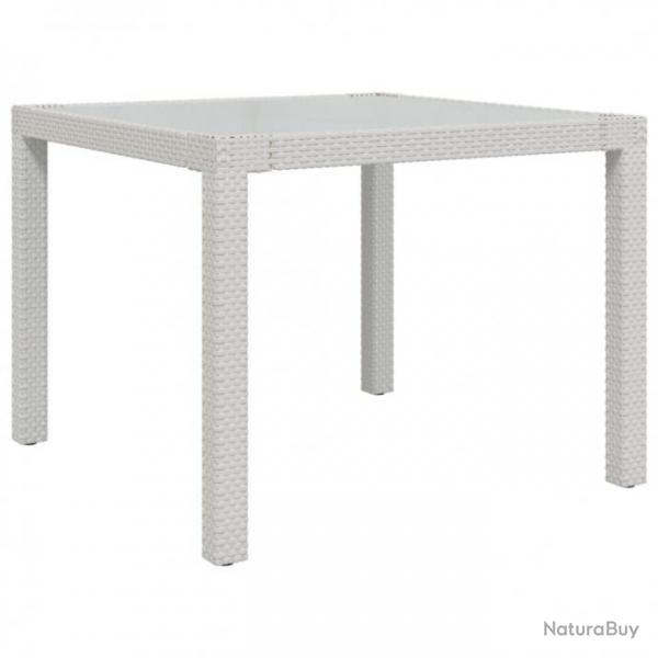 vidaXL Table de jardin 90x90x75cm Verre tremp et rsine tresse Blanc