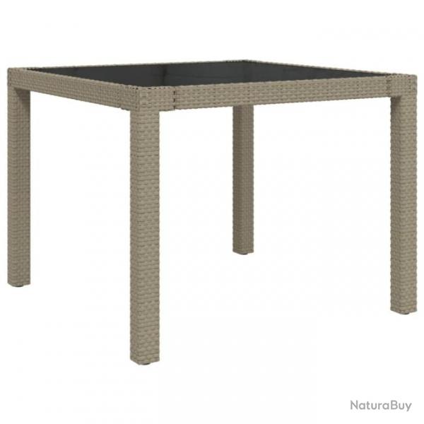 Table de jardin 90x90x75cm Verre tremp et rsine tresse Beige 316703