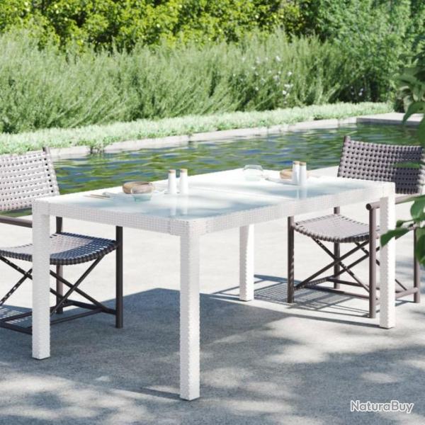 Table de jardin 150x90x75 cm Verre tremp/rsine tresse Blanc 316709