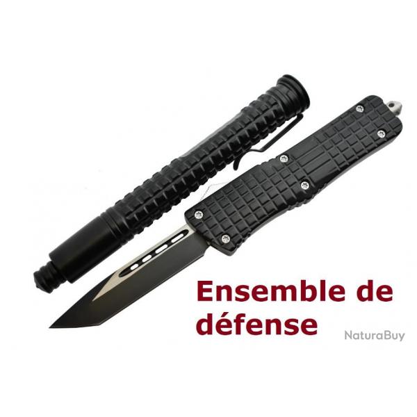 Pack baton tlescopique +couteau automatique black assortie