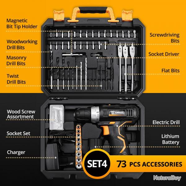 Perceuse Visseuse sans Fil PRO 12V Batterie Li-ion LED, Modele: SET 4
