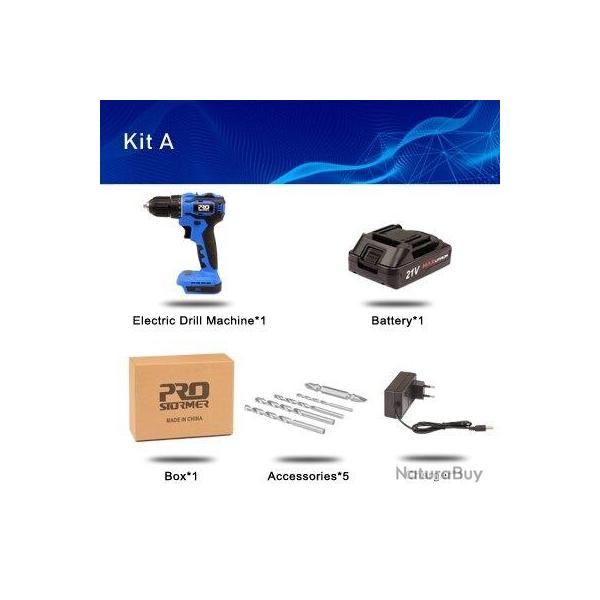 Perceuse Visseuse Sans Fil Pro 21V 40Nm, Modele: Kit A