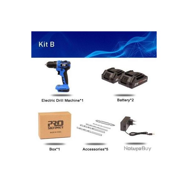 Perceuse Visseuse Sans Fil Pro 21V 40Nm, Modele: Kit B