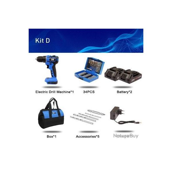 Perceuse Visseuse Sans Fil Pro 21V 40Nm, Modele: Kit D