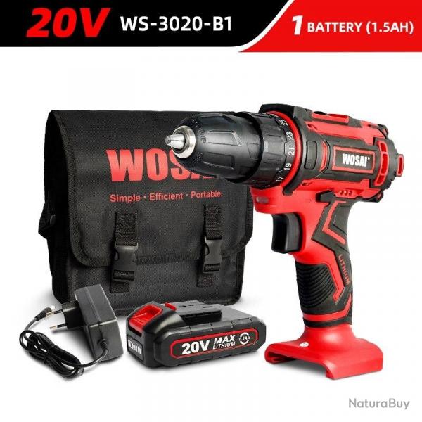 Perceuse Visseuse Sans Fil Pro 12/16/20V Li-ion, Modele: 20V WS-3020-B1