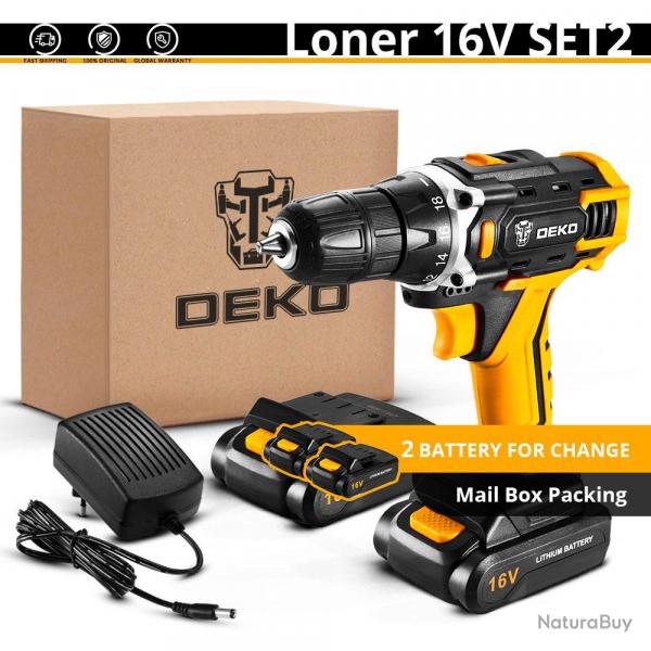 Perceuse Visseuse Sans Fil Pro 12/16/20V Li-ion, Modele: Loner 16V Set2