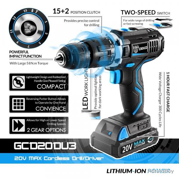 Perceuse Visseuse Sans Fil Pro 20V Li-ion, Modele: SET 1