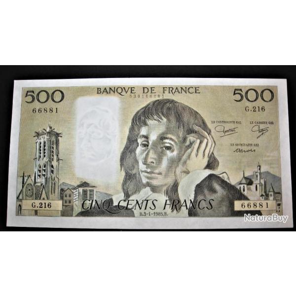 500 Francs PASCAL "superbe " du 3-1-1985 1pinglage