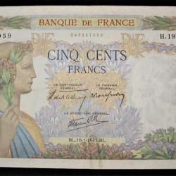 500 Francs "LA PAIX" du 16-1-1941  trés bonne conservation