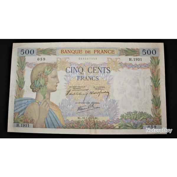 500 Francs "LA PAIX" du 16-1-1941  trs bonne conservation