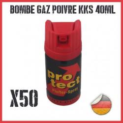 lot de 50 x Bombes lacrymogènes  KKS PROTECT 40ML, CONE (01440-CR)