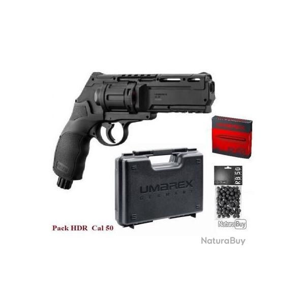 Pack Revolver Umarex T4E HDR 50 Calibre 50 CO2+50 Balles Caoutchouc+5 Cartouches CO2+ Mallette