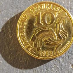 Rare pièce de 10 francs "JIMENEZ" 1986 , dorée à l'or fin 24 carats