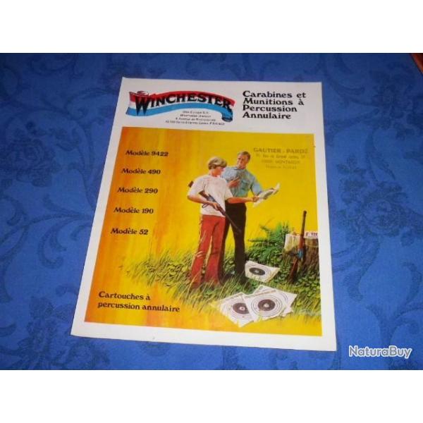Brochure dpliant  WINCHESTER Mle 9422, 490, 290, 190 et 52 cal. 22 long rifle