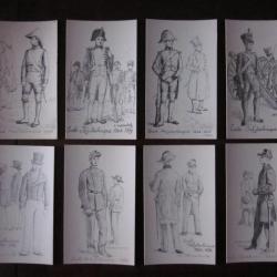 Polytechnique - Série de 8 cartes postales sur les uniformes par Hermieu