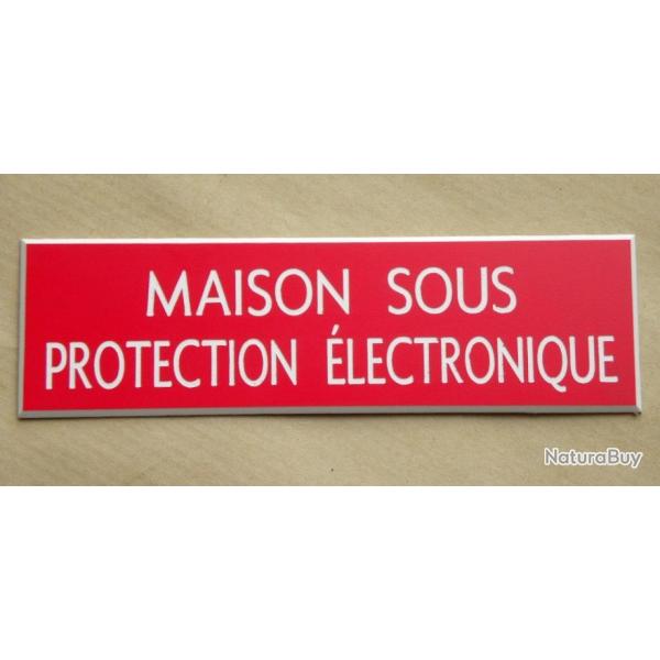 Plaque adhsive MAISON SOUS PROTECTION LECTRONIQUE rouge format 29 x 100 mm