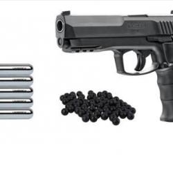 Pack Pistolet CO2 Walther Umarex T4E HDP 50 cal.50 + 100 billes caoutchouc + 5 cartouches Co2