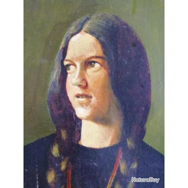 Tableau huile sur toile HENRI JULI portrait d une jeune fille.... 24x33cm