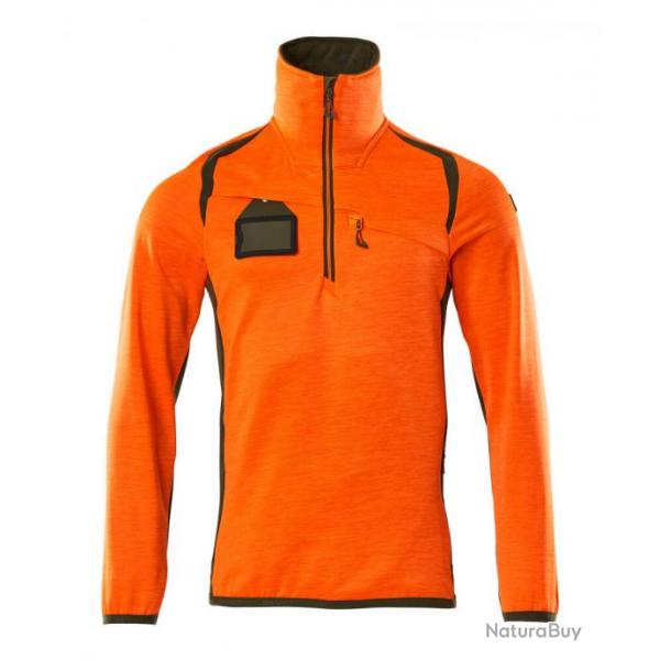 Pull polaire demi-zipp MASCOT ACCELERATE SAFE 19303-316 S Hi-vis orange/Vert mousse