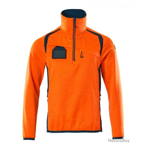 Pull polaire demi-zipp MASCOT ACCELERATE SAFE 19303-316 S Hi-vis orange/bleu ptrole fonc