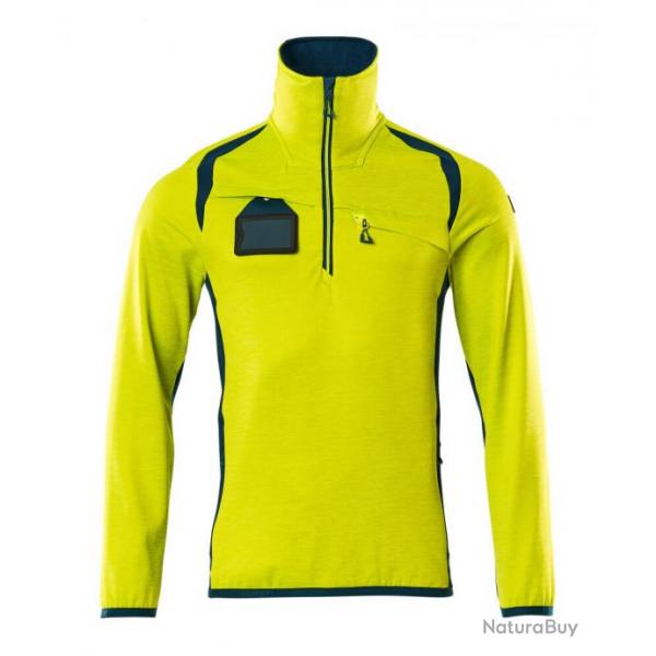 Pull polaire demi-zipp MASCOT ACCELERATE SAFE 19303-316 S Hi-vis jaune/bleu ptrole fonc