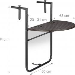 Table de balcon pliante pliable 3 niveaux réglable marron 13_0002691_2