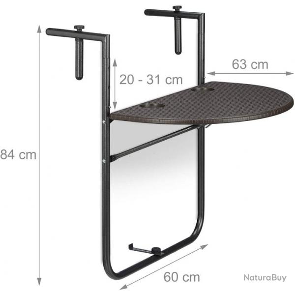 Table de balcon pliante pliable 3 niveaux rglable marron 13_0002691_2