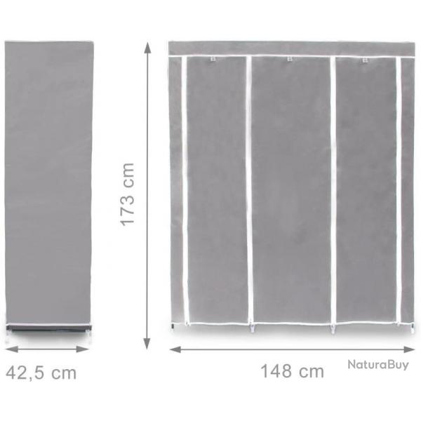 Grande tagre armoire pliante en tissu 173 cm gris 13_0001275