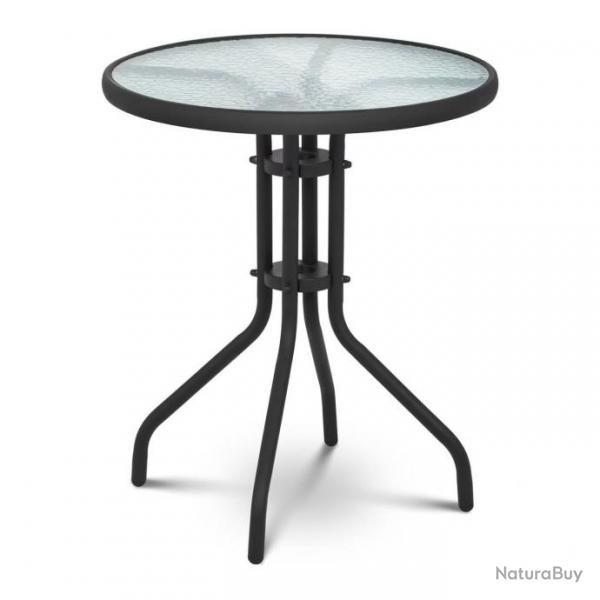 Table de jardin ronde plateau de verre diamtre 60 cm noir 14_0003615