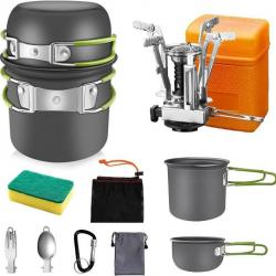 TOP ENCHERE - Kit d'ustensiles de cuisine de camping + Réchaud à gaz - Livraison gratuite et rapide
