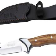 Couteau De Chasse à écorcher HSK - Lame Acier Carbone Noire 5 Pouces, Manche Bois De Rose Avec Fourreau Cuir