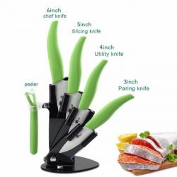 Set 4 couteaux de cuisine céramique avec support vert