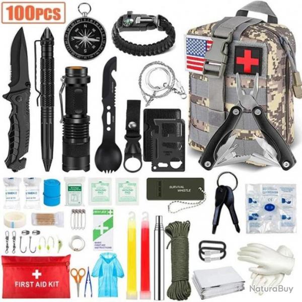 Trousse Survie 100pcs Professionnel Tactique Molle quipement de Premiers Secours Camping Chasse