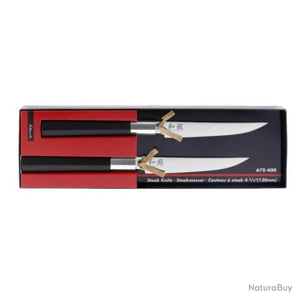 67S.400-Coffret 2 couteaux  steak Kai Wasabi black inox