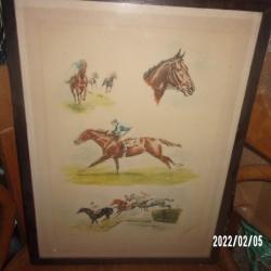 tableau lithographie chevaux J.RIVET