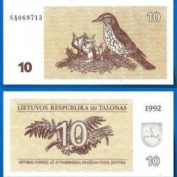 Lituanie 10 Talonas 1992 Neuf Billet Oiseau Litu Litas