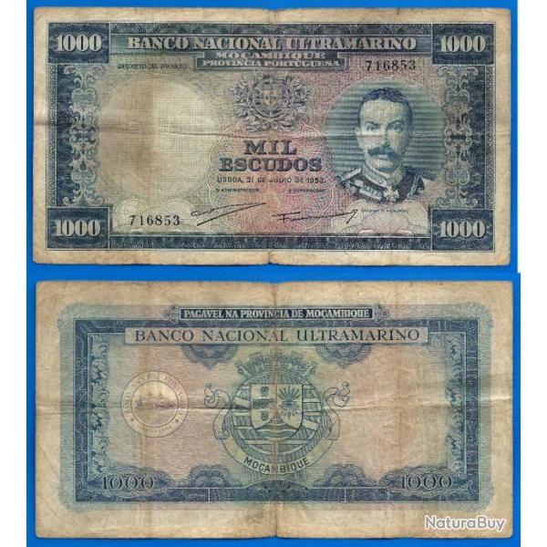 Mozambique 1000 Escudos 1953 Escudos Colonie Portugal Ultramarine Billet