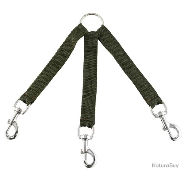 Accouple nylon vert pour trois chiens