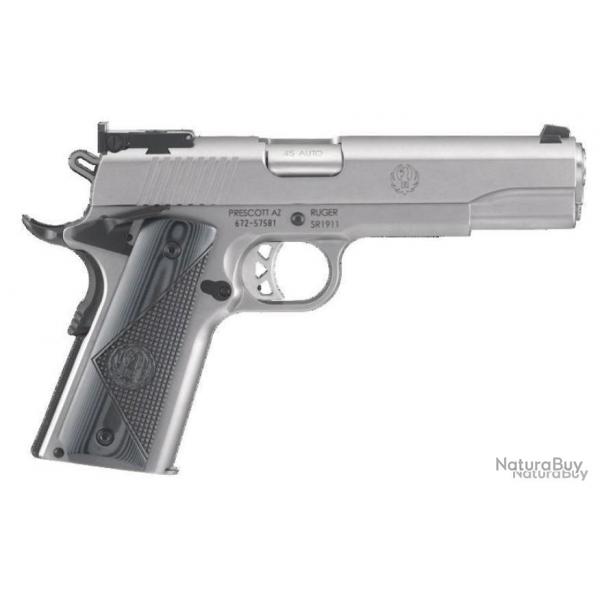 Pistolet Ruger SR1911 calibre 45acp target - Canon 5" 8+1 coups - Stainless steel - Vise rglable B