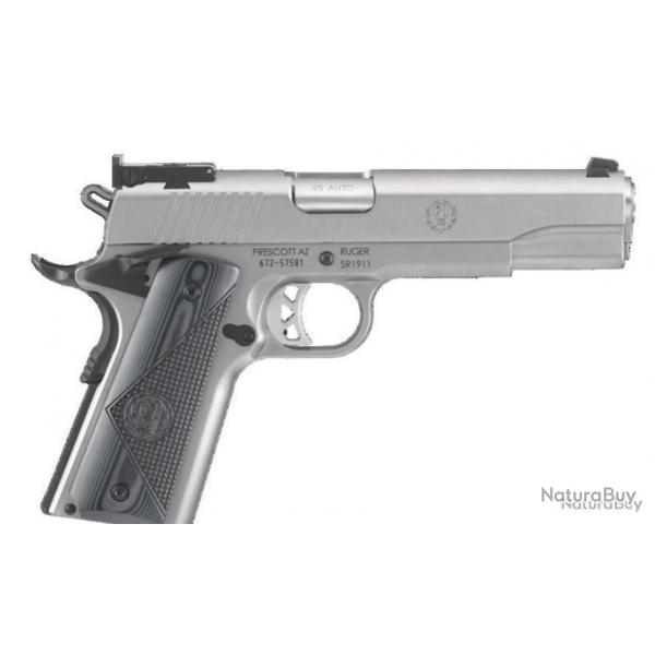 Pistolet Ruger SR1911 cal. 10mm auto TARGET 5" 8+1 cps Couleur Stainless steel Vise rglable Bomar