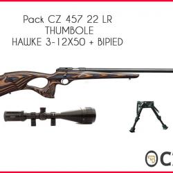 Pack CZ 457 Thumbole, lunette HAWKE 3-12X50, bipied 